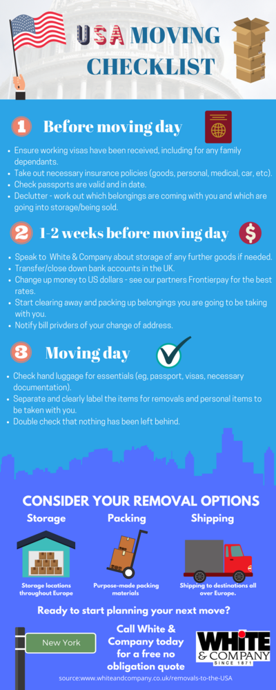 Removals to the USA Moving Checklist Infographic