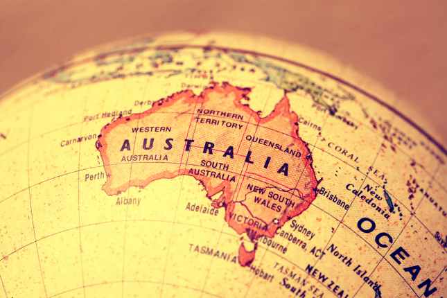 Australia on atlas world map