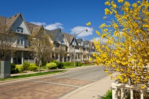 Row of houses on spring street in Toronto Canada