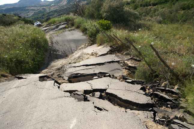 Road shattered due to earthquake