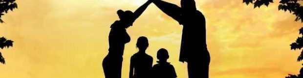 Silhouette of happy family