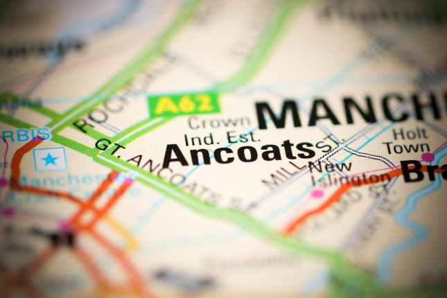 Ancoats on a geographical map of UK