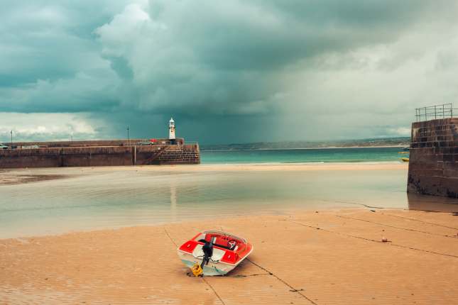 Boats at low tide in St. Ives