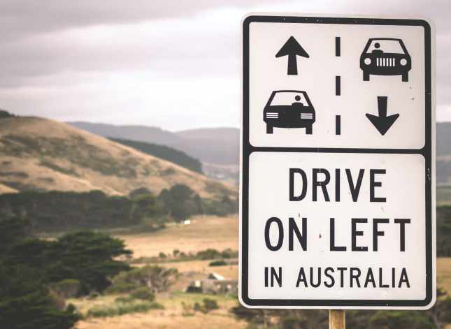 Drive on the left sign
