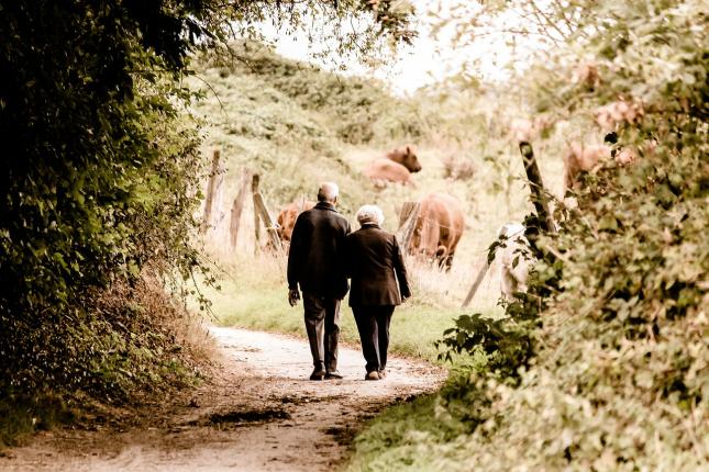 Retired couple walking