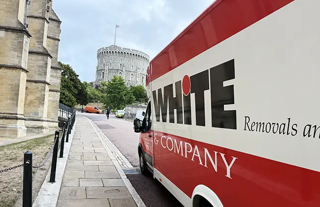 Every crew member and vehicle underwent security checks before entering Windsor Castle — access planning was essential.