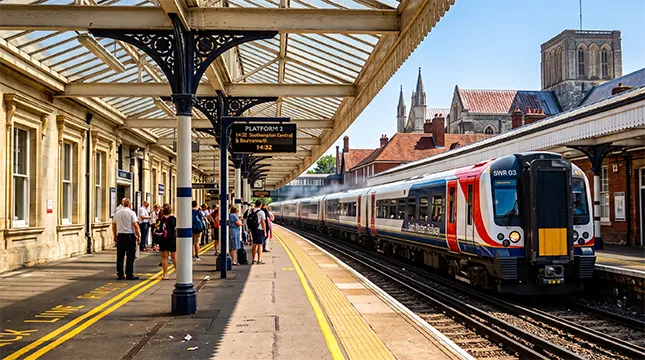 Southwestern Railway train at Winchester station on the London Waterloo commuter line
