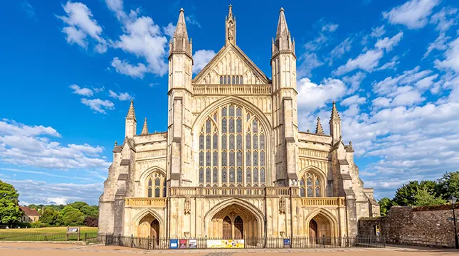 Winchester Cathedral exterior, a top historic attraction in Hampshire